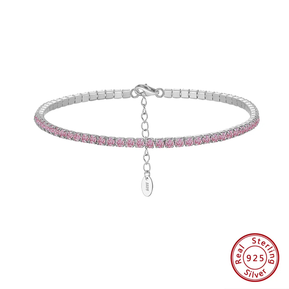 Electroplated Platinum, 2mm Pink Zirconium, Length: 16.5 5cm, Approximate Weight: 3.7G