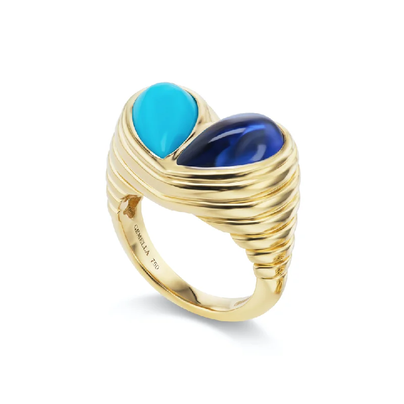 geometric rings for women-Jumbo Sweetheart Ring Turquoise & Blue Sapphire